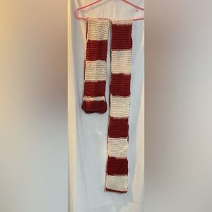 Handmade/handcrafted knitted white and burgundyduo/set of adult and child Scraf.